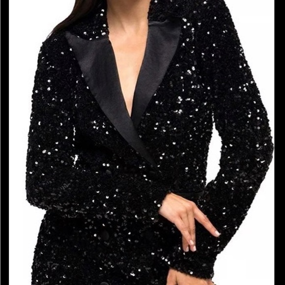 Good American Black Sequin tuxedo jacket dress - Picture 1 of 9